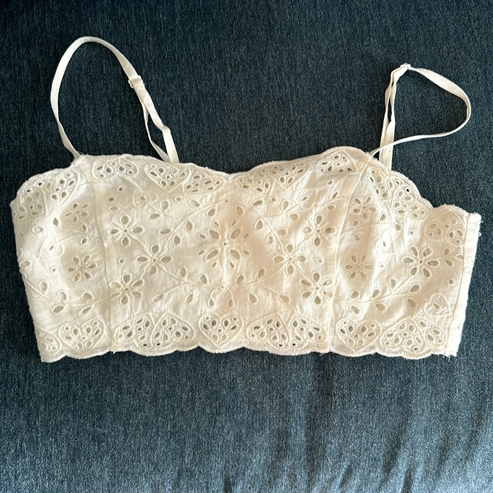 NWT! MADEWELL EYELET LINEN BLEND CROP TANK TOP - Picture 5 of 10